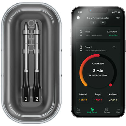 Picture of CHEF iQ Sense Smart Wireless Meat Thermometer with 2 Ultra-Thin Probes, Unlimited Range Bluetooth Meat Thermometer, Digital Food Thermometer for Remote Monitoring of BBQ Grill, Oven
