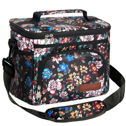 Picture of ExtraCharm Insulated Lunch Bag for Women/Men-Reusable Lunch Box for Office Picnic Hiking Beach-Leakproof Cooler Tote Bag Organizer with Adjustable Shoulder Strap for Adults-Floral Foliage