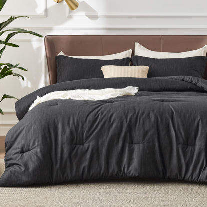 Picture of Bedsure Full Size Comforter Set - Black Full Comforter Set, Soft Bedding for All Seasons, Cationic Dyed Bedding Set, 3 Pieces, 1 Comforter (82"x86") and 2 Pillow Shams (20"x26"+2")