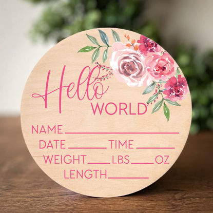 Picture of Hello World Sign for Newborn Baby Birth Stat Sign Floral Baby Sign for Hospital Baby Name Sign Pregnancy Announcement Photo Prop Crib & Nursery Decor Gift for New Mom Baby Shower Yippee Daisy