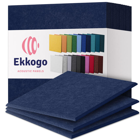 Picture of Ekkogo Acoustic Panels 12-Pack Soundproof Wall Panels 12"X12"X0.4" Sound Panels High Density Sound Dampening Panels - [Denim Blue Square]