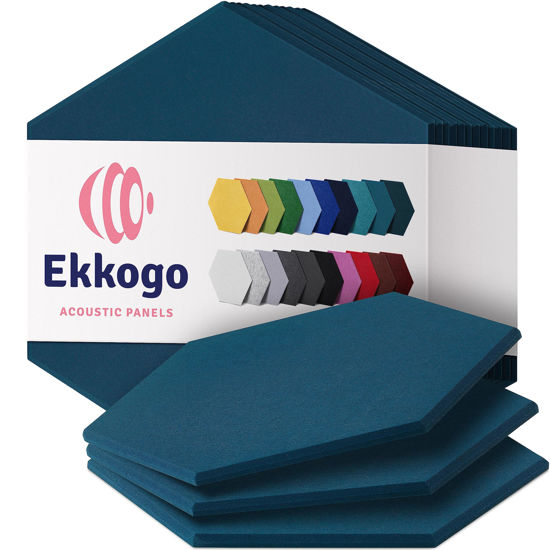 Picture of Ekkogo Acoustic Panels 12-Pack Soundproof Wall Panels 14"X12.1"X0.4" Sound Panels High Density Sound Dampening Panels - [Ocean Turquoise Hexagon]
