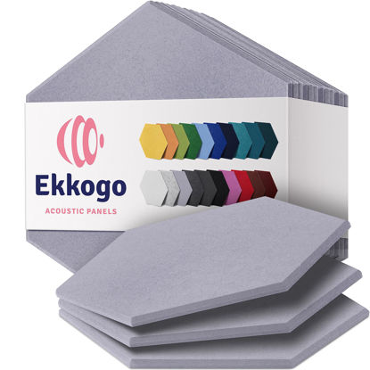 Picture of Ekkogo Acoustic Panels 12-Pack Soundproof Wall Panels 14"X12.1"X0.4" Sound Panels High Density Sound Dampening Panels - [Cloud Gray Hexagon]