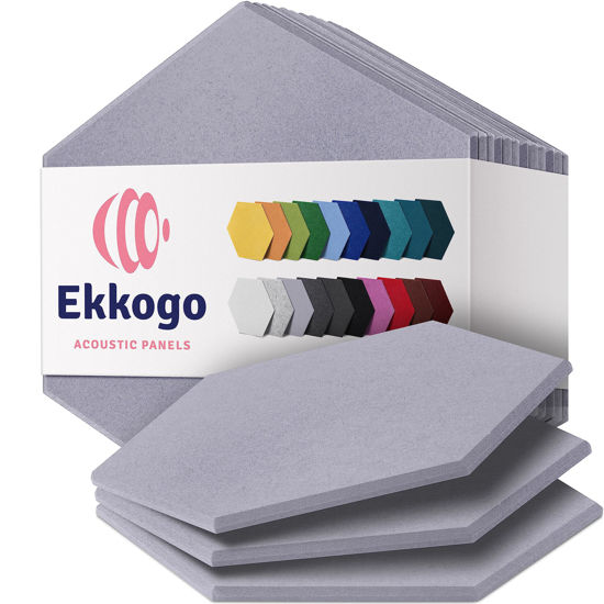 Picture of Ekkogo Acoustic Panels 12-Pack Soundproof Wall Panels 14"X12.1"X0.4" Sound Panels High Density Sound Dampening Panels - [Cloud Gray Hexagon]