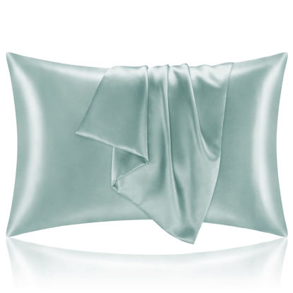 Picture of BEDELITE Satin Pillowcase for Hair and Skin, Super Soft and Cooling Similar to Silk Pillow Cases 2 Pack with Envelope Closure, Gift for Women Men(20"x30" Queen Size, Haze Blue)