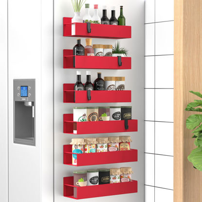 Picture of HuggieGems 6 Pack Magnetic Spice Storage Rack Organizer for Refrigerator and Oven, Red Fridge Organizers and Storage