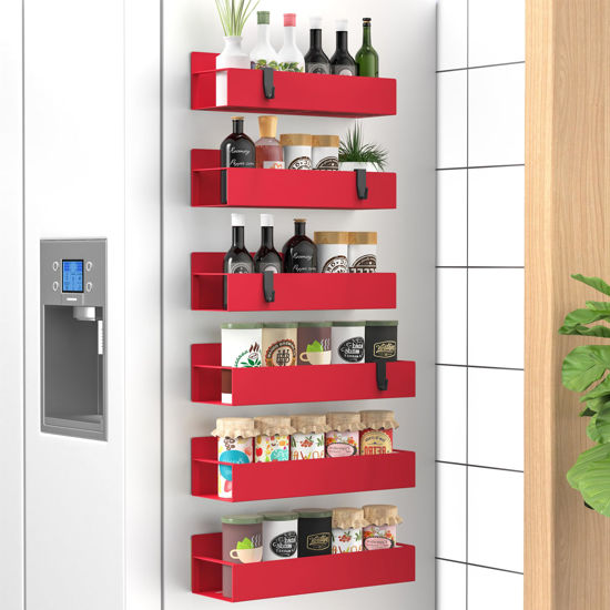 Picture of HuggieGems 6 Pack Magnetic Spice Storage Rack Organizer for Refrigerator and Oven, Red Fridge Organizers and Storage