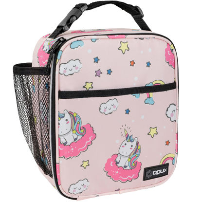 Picture of OPUX Premium Insulated Lunch Box, Soft School Lunch Bag for Kids Girls, Leakproof Small Lunch Pail Women Work, Reusable Compact Cooler Tote Lunchbox for Office, Pink Unicorn