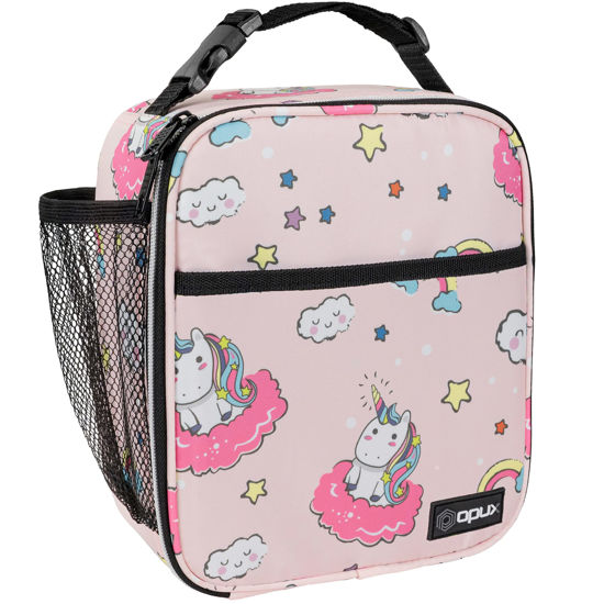 Picture of OPUX Premium Insulated Lunch Box, Soft School Lunch Bag for Kids Girls, Leakproof Small Lunch Pail Women Work, Reusable Compact Cooler Tote Lunchbox for Office, Pink Unicorn