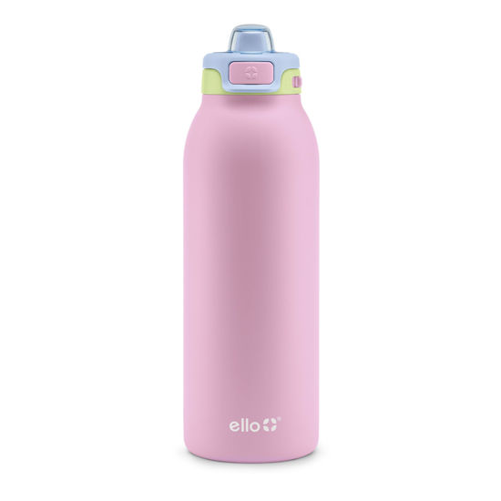 Picture of Ello Pop & Fill 40oz Stainless Steel Water Bottle with Quick Fill Technology, Double Walled and Vacuum Insulated Metal, Leak Proof Locking Lid, Sip and Chug, Reusable, BPA Free, Rosy Skyline