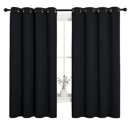 Picture of NICETOWN Halloween Bathroom Blackout Curtains and Drapes, Black Solid Thermal Insulated Grommet Blackout Drapery Panels for Window (2 Panels, 55 inches Wide by 68 inches Long, Black)