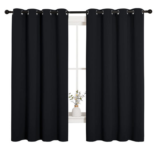 Picture of NICETOWN Halloween Bathroom Blackout Curtains and Drapes, Black Solid Thermal Insulated Grommet Blackout Drapery Panels for Window (2 Panels, 55 inches Wide by 68 inches Long, Black)