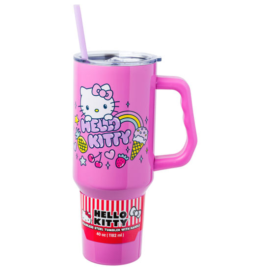 Picture of Silver Buffalo Sanrio Hello Kitty Kawaii Summer Vacation Stainless Steel Tumbler with Handle and Straw, Fits in Standard Cup Holder, 40 Ounces