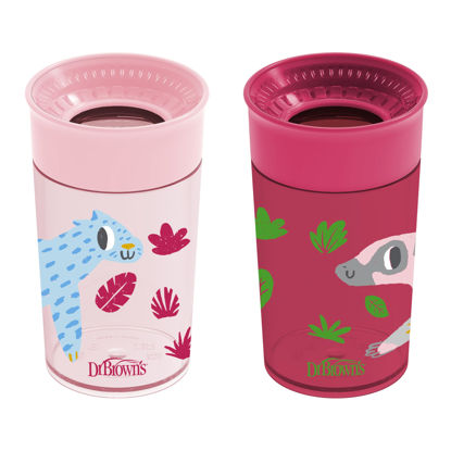 Picture of Dr. Brown's Milestones Cheers 360 Cup Spoutless Transition Cup, Travel Friendly & Leak-Free Sippy Cup, Pink Leopard - Red Lemur, 10 oz/300 mL, 2 count (1 pack)