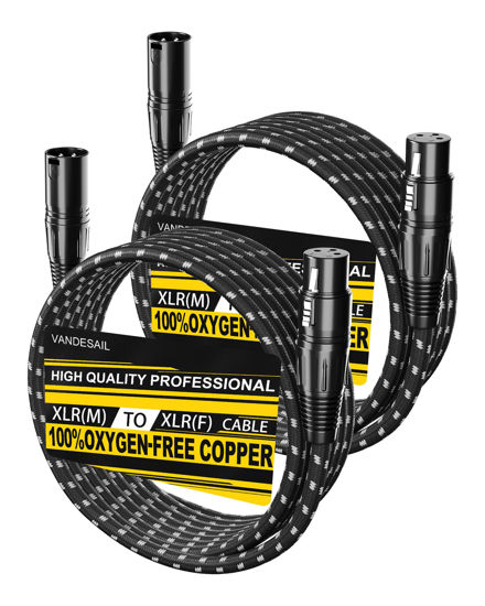 Picture of VANDESAIL Microphone Cable XLR Cables 15 Feet 2 Pack XLR Male to Female Balanced Microphone Cord 3 pin, XLR Cable, 15ft Mic Cord, Black & White Braided Cable for Recording Mixer Amplifie Speaker