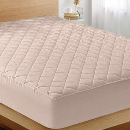 Picture of Utopia Bedding Quilted Fitted Mattress Pad (King, Beige) - Elastic Fitted Mattress Protector - Mattress Cover Stretches up to 16 Inches Deep - Machine Washable Mattress Topper