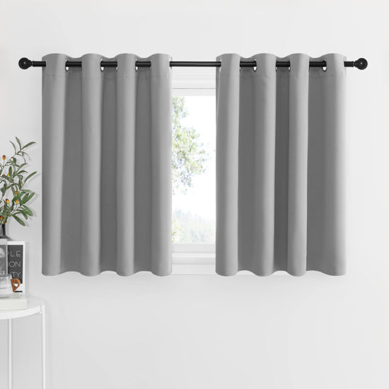 Picture of NICETOWN Room Darkening Window Curtains for Bedroom, Energy Saving Thermal Insulated Window Treatment Short Curtains for Kids Room, Silver Grey, 2 Panels, 52W by 36L 1.2 inches Header