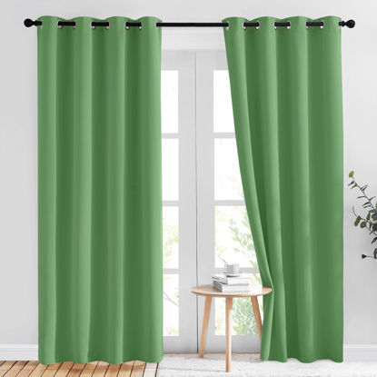 Picture of NICETOWN Forest Green Blackout Curtains 84 inches Long 2 Panels Set - Grommet Thermal Curtains Room Darkening Window Treatments Sound Proof for Bedroom/Living Room, W52 x L84