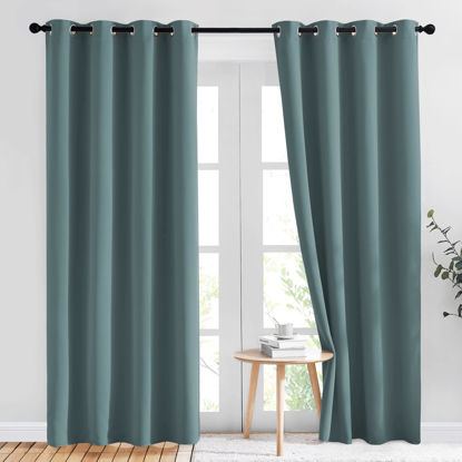 Picture of NICETOWN Blackout Greyish Blue Curtains & Drapes for Living Room - Thermal Insulated Solid Grommet Sound Reducing Energy Saving Window Treatments for Porch/Hall, 2 Panels, W52 x L84