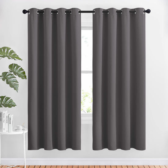 Picture of NICETOWN Blackout Thermal Curtains Panels 72 inch Length - Grommet Noise Reducing Room Darkening Solid Window Drapes for Bedroom/Living Room (2 Panels, 52 x 72 Inch, Gray)