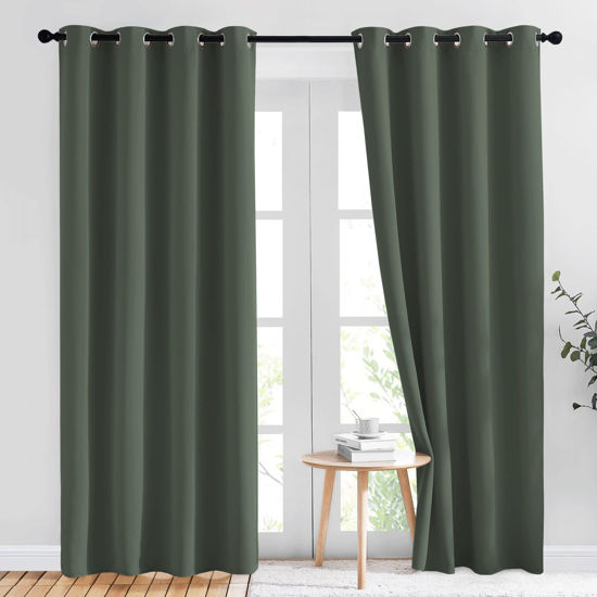 Picture of NICETOWN Living Room Curtains 84 inch Long - Grommet Blackout Thermal Insulated Room Darkening Sound Blocking Window Drapes for Kids Room/Bedroom, 2 Panels, Dark Mallard, W52 x L84