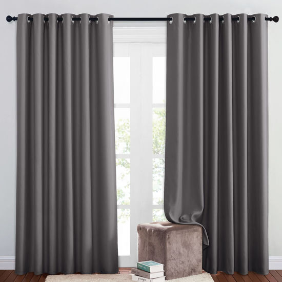 Picture of NICETOWN Blackout Living Room Curtains Extra Wide, Triple Weave Grommet Top Thermal Insulated Window Treatment Light Blocking Panels for Patio/Porch (Grey, W80 x L84, Set of 2)