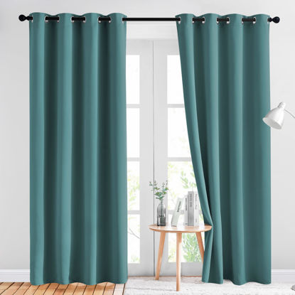 Picture of NICETOWN Insulated Curtains Blackout Draperies - Triple Weave Microfiber Home Thermal Insulated Solid Ring Top Blackout Curtains/Panels for Bedroom(Sea Teal, Set of 2, 52 x 84 Inch)