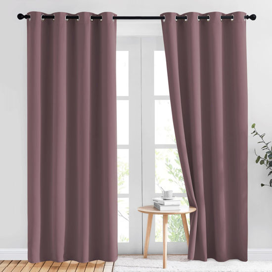 Picture of NICETOWN Living Room Curtains 84 inch Long - Grommet Blackout Thermal Insulated Room Darkening Sound Blocking Window Treatments for Children Room/Bedroom, 2 Panels, Dry Rose, W52 x L84