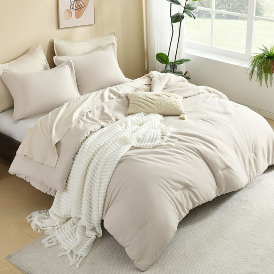 Picture of Litanika Comforters Tannish Grey King Size, 3 Pieces Lightweight Solid Bedding Set & Collections, All Season Fluffy Bed Set (104x90In Comforter & 2 Pillowcases)