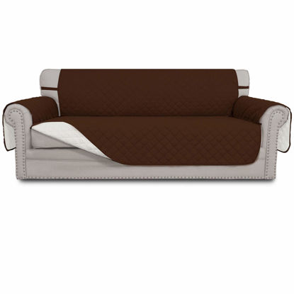 Picture of Easy-Going Reversible Couch Cover for 3 Cushion Couch Sofa Cover for Dogs Water Resistant Furniture Protector Cover with Foam Sticks Elastic Straps for Pet Cat (Sofa, Coffee/Ivory)