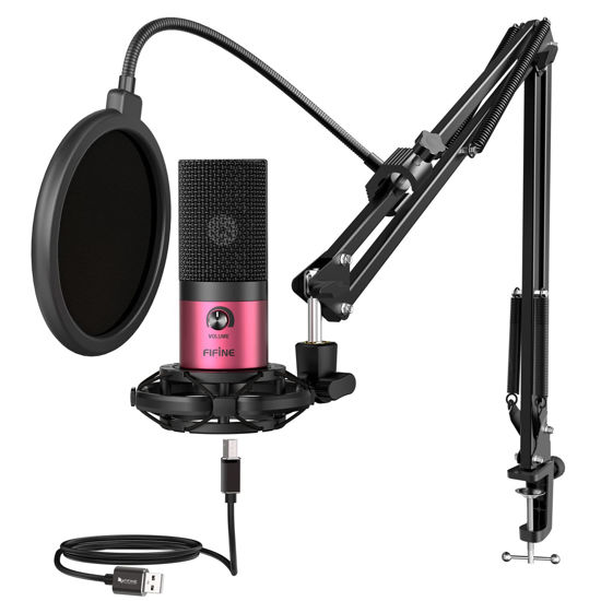 Picture of FIFINE Podcast Microphone Kit-USB PC Computer Recording Microphone, Condenser Mic Set for Streaming, Gaming, Voice-Over, Meeting, with Arm Stand, Shock Mount, Pop Filter-T669 Rose Red