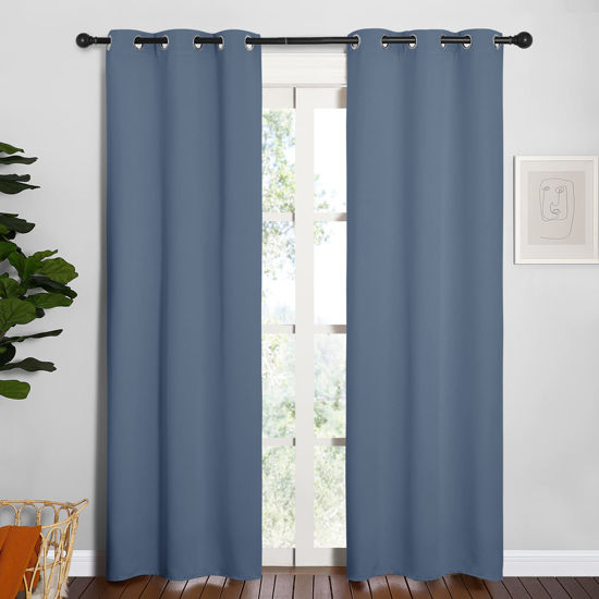 Picture of NICETOWN Blackout Curtains for Bedroom, Thermal Insulated Privacy Window Treatment Curtains & Drapes for Living Room, Nursery (Stone Blue, 34-inch Wide x 84-inch Long, 2PCs)