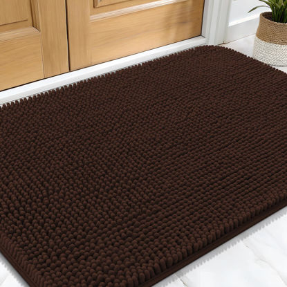 Picture of OLANLY Dog Door Mat for Muddy Paws 30x20, Absorbs Moisture and Dirt, Absorbent Non-Slip Washable Doormat, Quick Dry Chenille Mud Mat for Dogs, Entry Indoor Entryway Carpet for Inside Floor, Brown