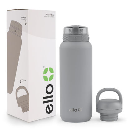 Picture of Ello Cooper 32oz Stainless Steel Water Bottle with 2 Lids Chug and Straw | Leak Proof | Double Walled and Vacuum Insulated | Built in Carry Loop | Dishwasher Safe | Gray