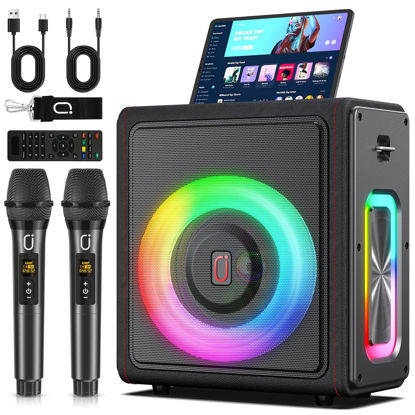 Picture of Karaoke Machine with 2 Wireless Microphones, Portable Bluetooth 5.3 Karaoke Speaker with Upgraded Subwoofer for Adults, PA System with Echo Adjustment, Support TWS/TF Card/USB/AUX/Live
