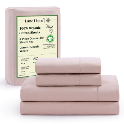 Picture of LANE LINEN Queen Bed Sheets Set - 100% Organic Cotton Sheets Queen Size, 4Pc Queen Bed Sheet, Hotel Luxury Bed Sheets Set, Breathable Sheets Queen Size Bed Set deep Pockets Upto 15" - Dusty Rose