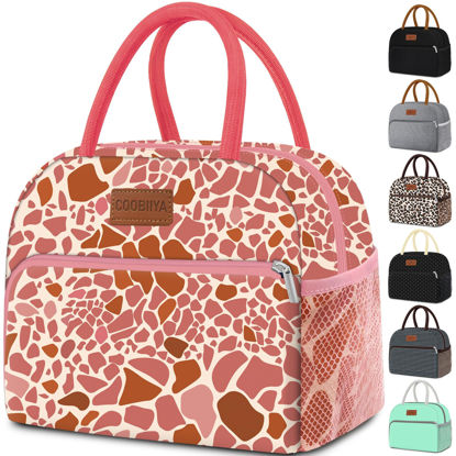 Picture of Coobiiya Lunch Bag Women, Insulated Lunch Box for Women Adult Men, Reusable Small Leakproof Lunch Case Cute Cooler Tote for Work Office Picnic or Travel - Pink Leopard