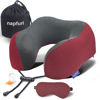 Picture of napfun Neck Pillow for Traveling, Upgraded Travel Neck Pillow for Airplane 100% Pure Memory Foam Travel Pillow for Flight Headrest Sleep, Portable Plane Accessories, Wine-Red Set, Medium (120-200LB)