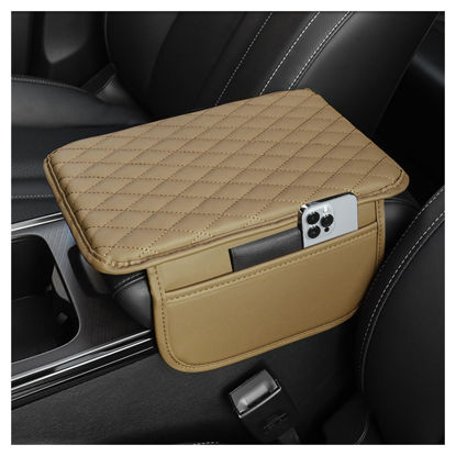 Picture of Upgraded Car Center Console Cover,Microfiber Leather Car Armrest Cover Cushion with 2 Storage Bags,Universal Car Armrest Storage Box Car Interior Accessories for Most Vehicles (Beige)