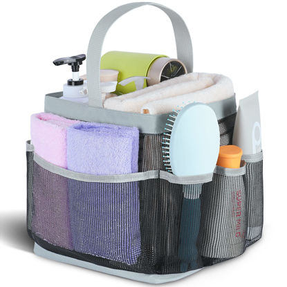 Picture of EUDELE Mesh Shower Caddy Portable for College Dorm Room Essentials with 8-Pocket Large Capacity for Beach,Swimming,Gym-Grey