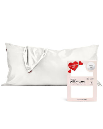 Picture of Kitsch Satin Pillowcase with Zipper for Hair & Skin, Softer Than Silk Pillow Cases Queen, Wrinkle-Free, Smooth and Cooling Satin Pillow Covers, King Size 19"x36", Valentines Gift - Ivory