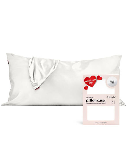 Picture of Kitsch Satin Pillowcase with Zipper for Hair & Skin, Softer Than Silk Pillow Cases Queen, Wrinkle-Free, Smooth and Cooling Satin Pillow Covers, King Size 19"x36", Valentines Gift - Ivory