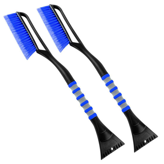 Picture of AstroAI 2 Pack 27" Snow Brush and Ice Scrapers for Car Windshield, Detachable Snow Scrapers with Ergonomic Foam Grip for Cars, Trucks, SUVs (Heavy Duty ABS, PVC Brush, Blue)