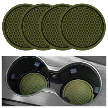 Picture of SINGARO Car Cup Coaster, 4PCS Universal Non-Slip Cup Holders Embedded in Ornaments Coaster, Car Interior Accessories, Olive Green