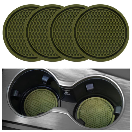 Picture of SINGARO Car Cup Coaster, 4PCS Universal Non-Slip Cup Holders Embedded in Ornaments Coaster, Car Interior Accessories, Olive Green