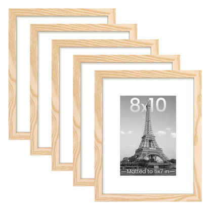 Picture of upsimples 8x10 Picture Frame Set of 5, Display Pictures 5x7 with Mat or 8 x 10 Without, Wall Gallery Photo Frames, Natural