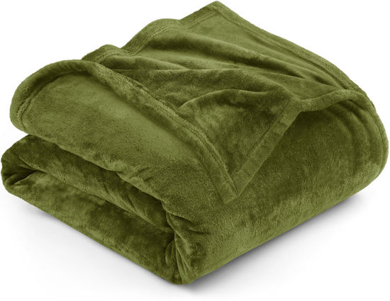 Picture of Utopia Bedding Fleece Blanket Queen Size Olive 300GSM Luxury Fuzzy Soft Anti-Static Microfiber Bed Blanket (90x90 Inches)
