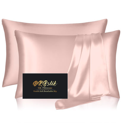 Picture of Silk Pillowcase 2 Pack, Mulberry Silk Pillow Cases Queen Size Set of 2, Anti Acne Silk Pillowcase for Hair and Skin, Natural Silk Satin Pillowcases Gifts for Women Men 2 Pack with Zipper, Coral
