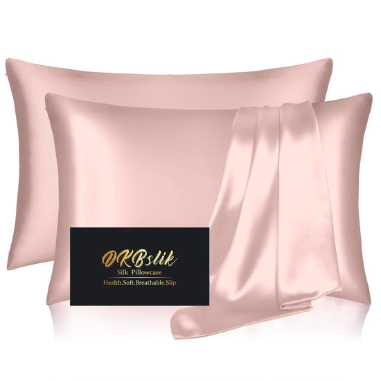Picture of Silk Pillowcase 2 Pack, Mulberry Silk Pillow Cases Queen Size Set of 2, Anti Acne Silk Pillowcase for Hair and Skin, Natural Silk Satin Pillowcases Gifts for Women Men 2 Pack with Zipper, Coral