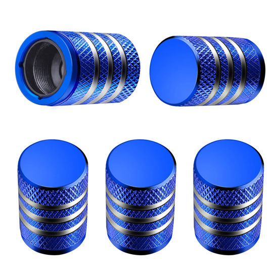 Picture of Tire Valve Stem Cap Cover - (5 Pack) Tire Air Caps Metal with Plastic Liner Corrosion Resistant Leak-Proof for Car Truck Motorcycle SUV and Bike Blue